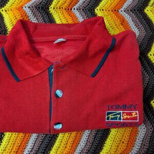L Tommy Sports Red Polo Colorblock Mens Short Sleeve Shirt vintage bootleg h345